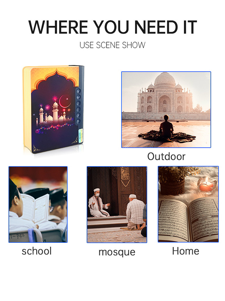 Equantu new product Book Lamp quran speaker muslim gifts Al digital Blue Tooth MP3 Colorful Night Light SQ511