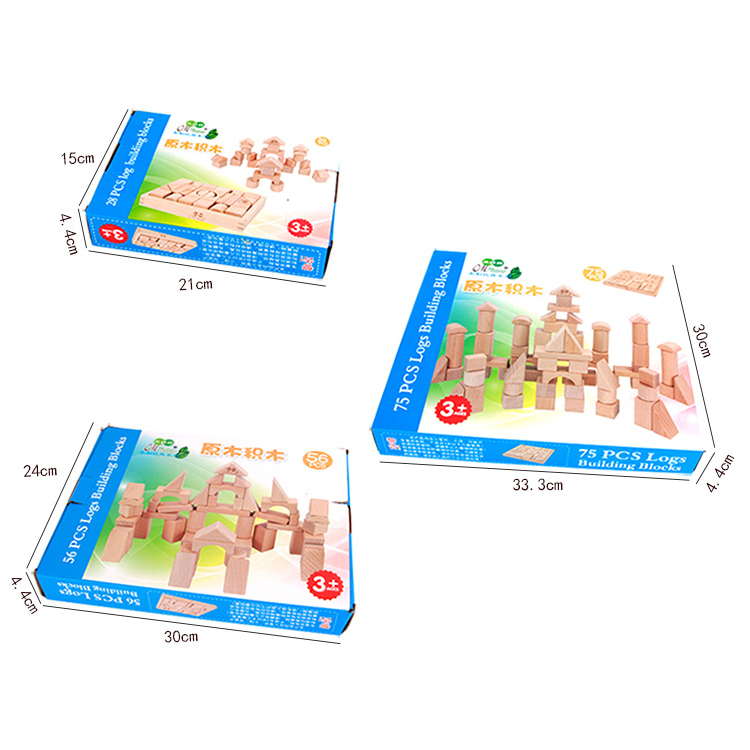 Wooden Construction Building Bricks Toys Shape Toys Self Assemble Geometric Hot Sale Kids Factory Directly Sale 75pcs Box 2 Set