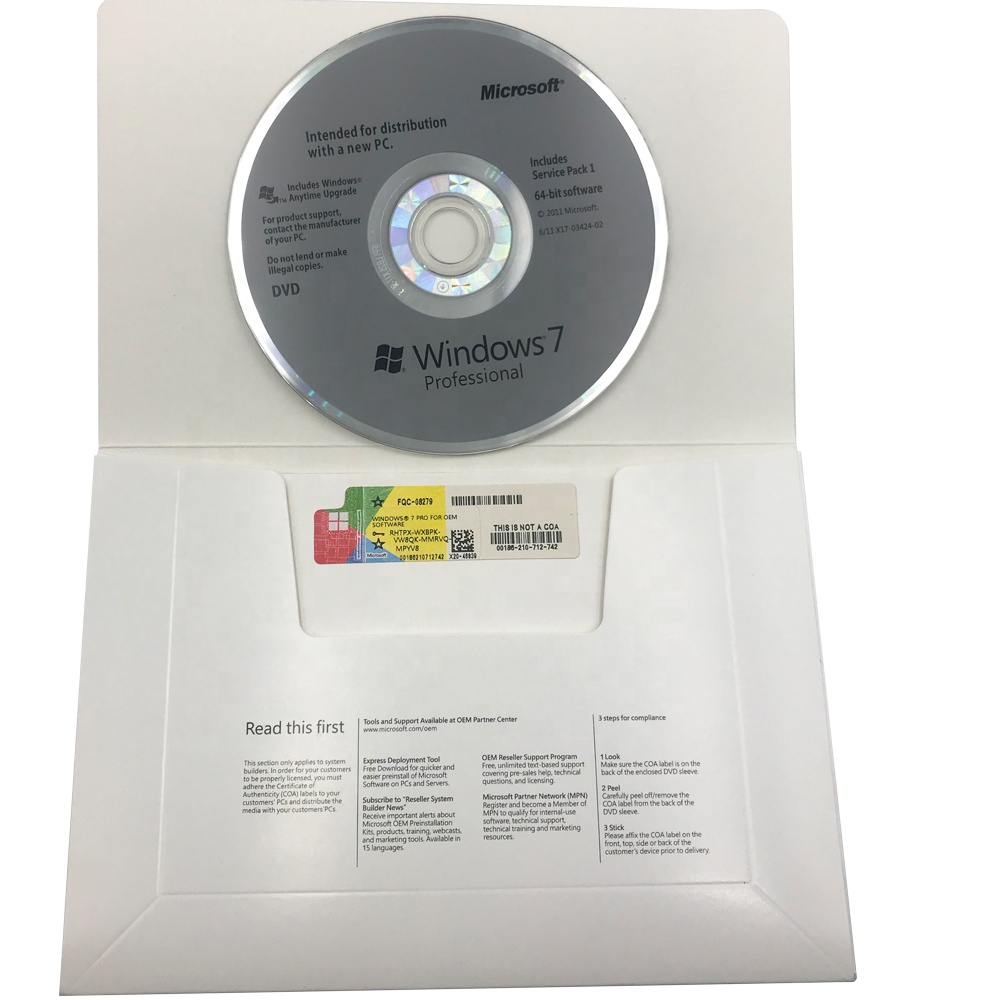 Janelas 7 Profissional DVD Download ISO com SP1 Pacote Completo Ganhar 7 Pro Sistema de Chave Atacado