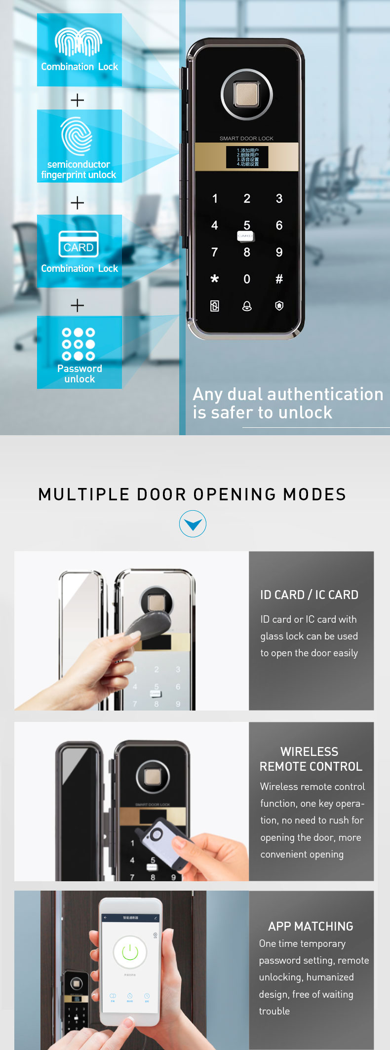 Remote Control Access Control System Smart Door Lock Fingerprint Glass Door Lock A8