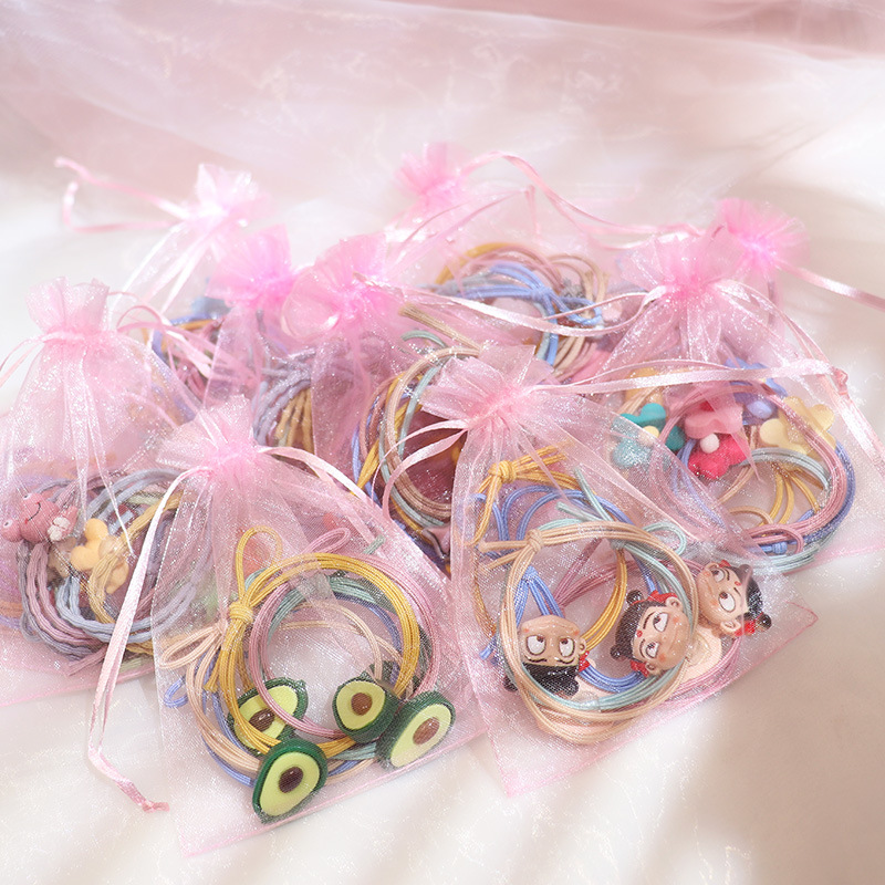 DARLING HER 10Pcs Children Girls Cute Elastic Hair Bands Headwear Kids Small Pompon Ball Ponytail Holder Rubber Bands Hair Accessories Pink L