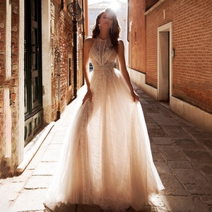 2019 New Sleeveless Sequin A Line Boho Wedding Dress