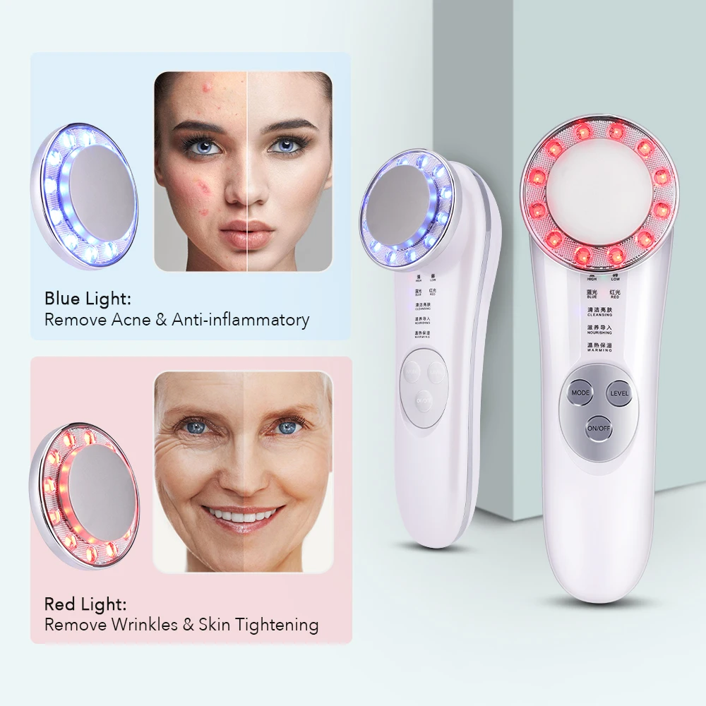 LED Photon Ultrasonic Face Lifting Wrinkle Remover Anti Aging Skin Tightening Beauty Device Facial Massager