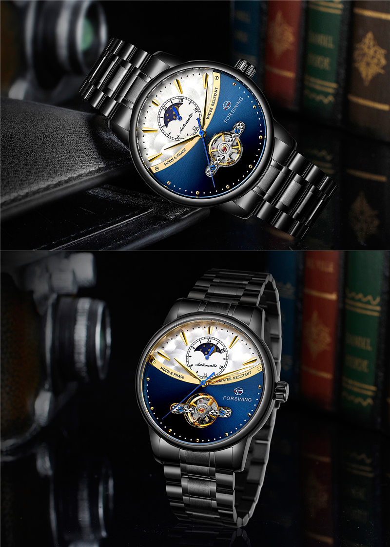 Forsining 8179 Steampunk De Luxe Cadran Noir Hommes Automatique Mécanique Montre-Bracelet Top Marque De Luxe Mâle Horloge Relogio acier bande