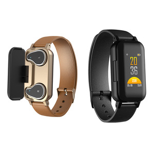 Newest Heart Rate Fitness Tracker Blood Pressure Monitor SmartWatch With Dual Earphone T89 Smart Watch Earphone