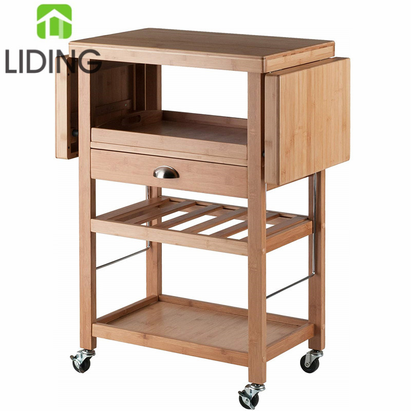 Бамбуковая Кухонная Тележка, Бамбуковая Складная Кухонная Тележка