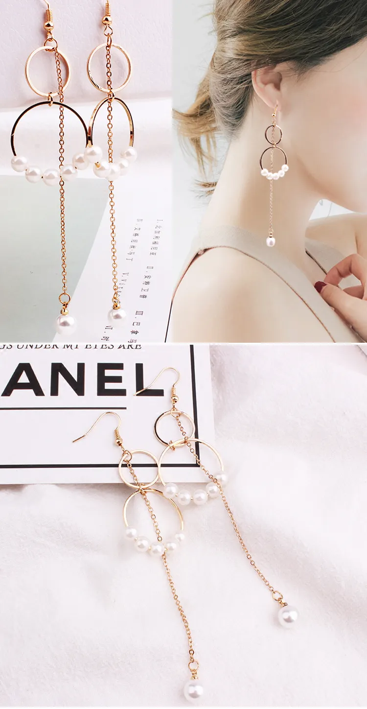 2020 korean wedding jewelry stainless steel 18k gold hoop drop pearl earrings women
