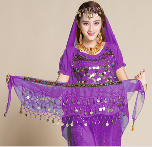 Hot Sale High Quality Chiffon Dangling Coins Wrap Belt Hip Skirt Belly Dance Scarf