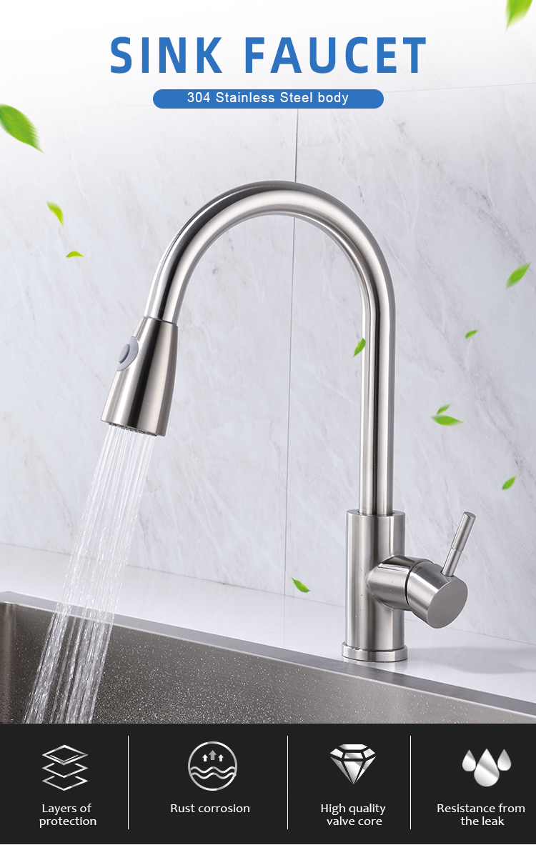 Kitchen Faucet Stainless Steel 304 Water Tap Modern Kichen Kitchen Taps Pull Out Sprayer Kitchen Mixer Sink Faucets