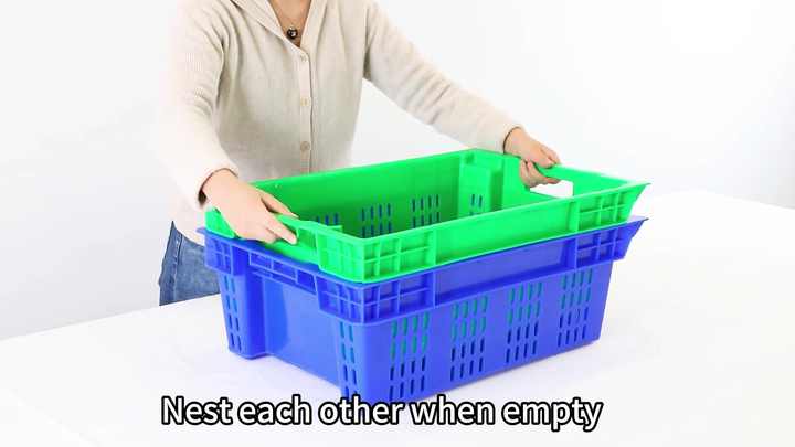 Nestable Recyclable Mesh Plastic Containers 30L 42L 52L Stackable ...
