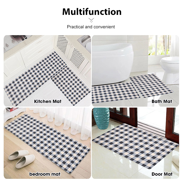 Shinnwa black and white check buffalo plaid mat waterproof pvc foam anti fatigue kitchen floor mat set for door