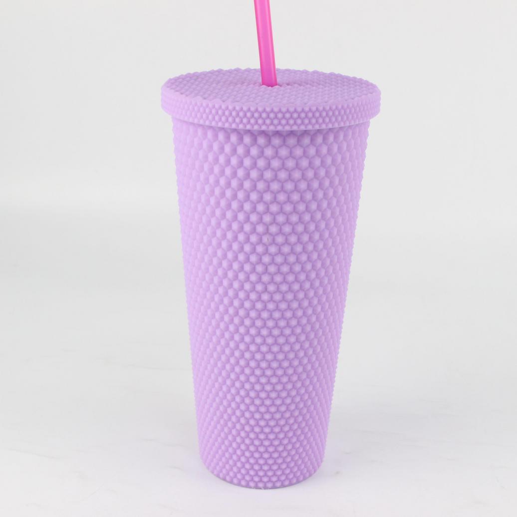 Матовая кружка с крышкой и соломинкой, 600 мл, черная, красная, фиолетовая чашка для напитков