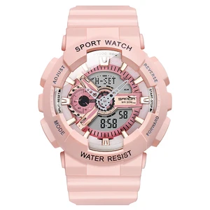 Sanda manufacturer 299 peach color analog digital ladies sport watch