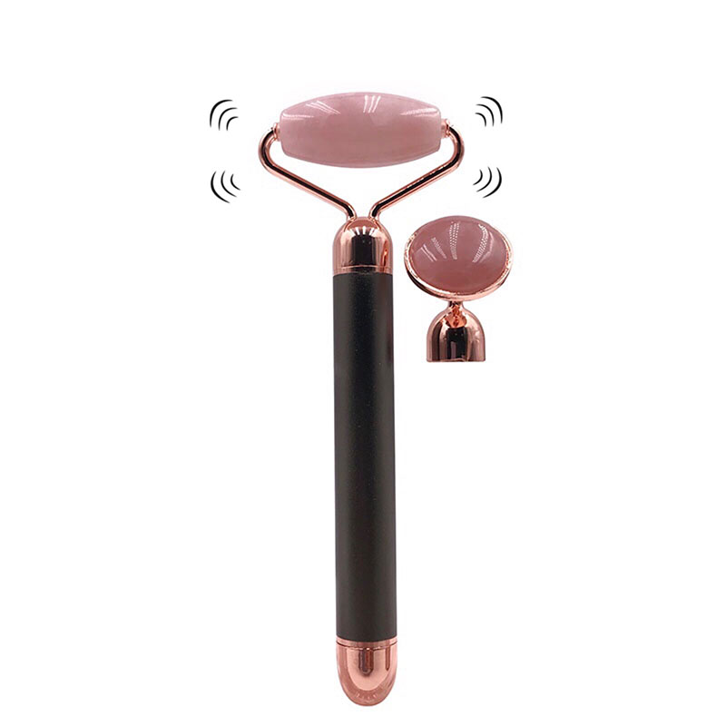 New 2 in 1 Electric Vibrating Quartz Roller Rose Quartz Jade Roller Facial Massager for Women Skincare