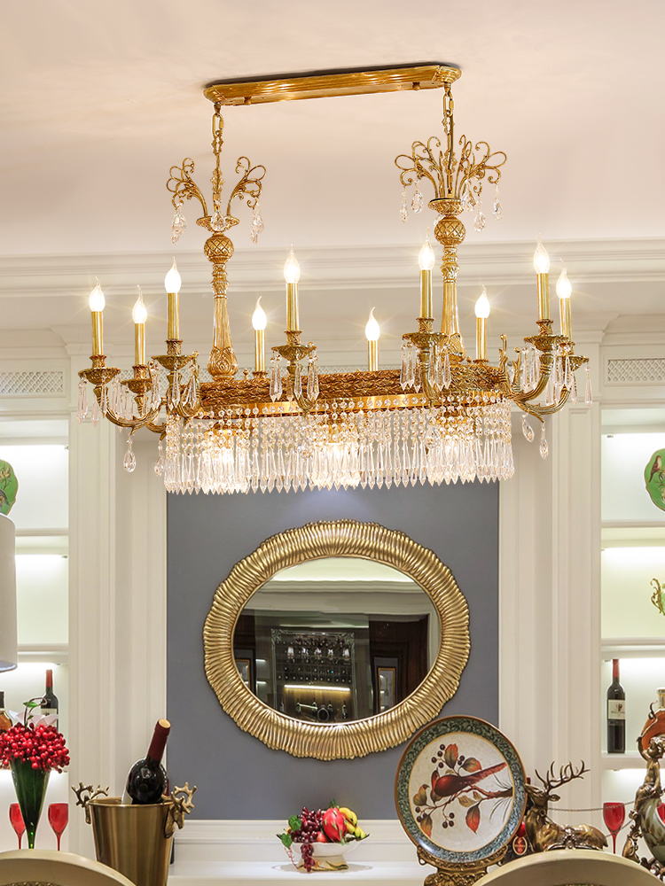 Dinning room pure copper luxury crysta chandeliers with 5 arms copper chandelier pendant lighting