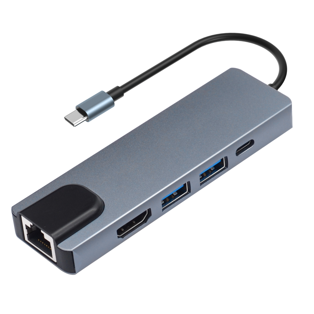 Многофункциональный адаптер 5 в 1 с USB C на HDMI 4K с Ethernet PD Type C, зарядный порт 2 USB 3,0, адаптер концентратора для MacBook