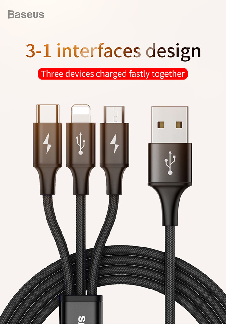 Extreme Speed Series 3 in 1 data cables Micro+Lightning+Type-C interface 3A 1.2M