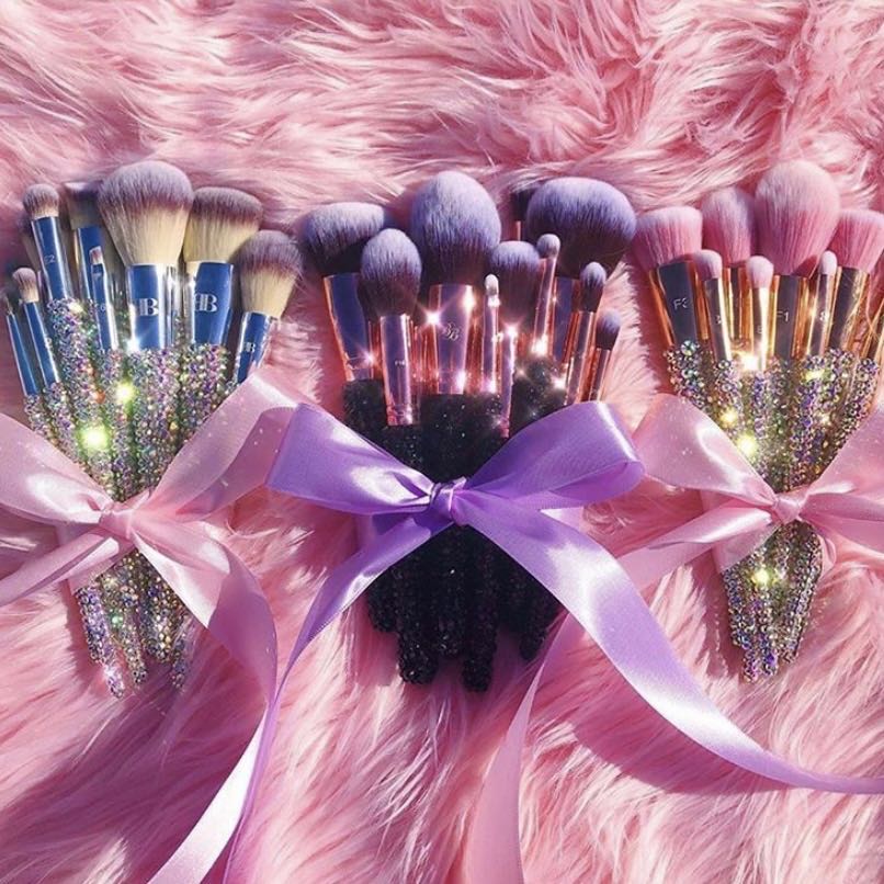 Блестящие 12 шт горный хрусталь волос с бриллиантовым блеском с блестящей ручкой кисти для макияжа, набор для женщин