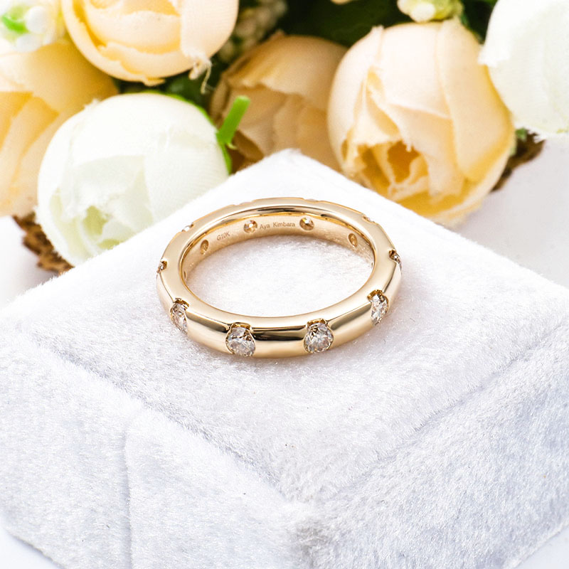 5 # 通道设置戒指圆形def彩色moissanite钻石戒指在10k黄金珠宝中作为