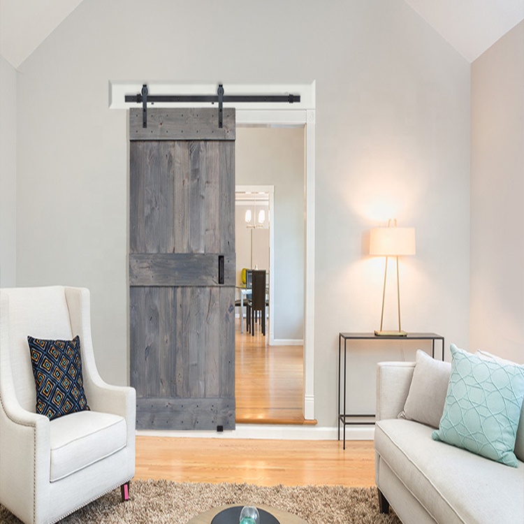 Modern Design Wood Veneer Knotty Alder Interior Sliding Plank Barn Door
