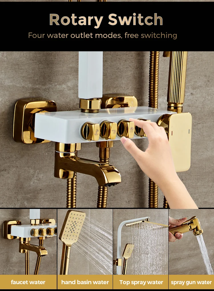 Thermostatic shower set wall-mounted shower set platinum square handle with spray gun