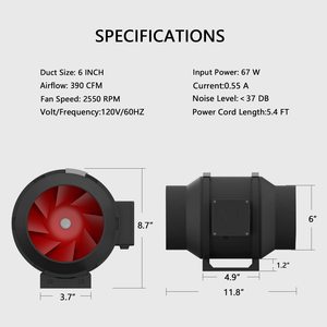 Ventilador Con Conducto de 75 w Ventilador Con Conducto En L/ínea de 8710CFM Ventilador de Techo Con /Ático Ventilador de 220 V CA con 0-100/% Controlador de Velocidad Ajustable Ventilador Extractor