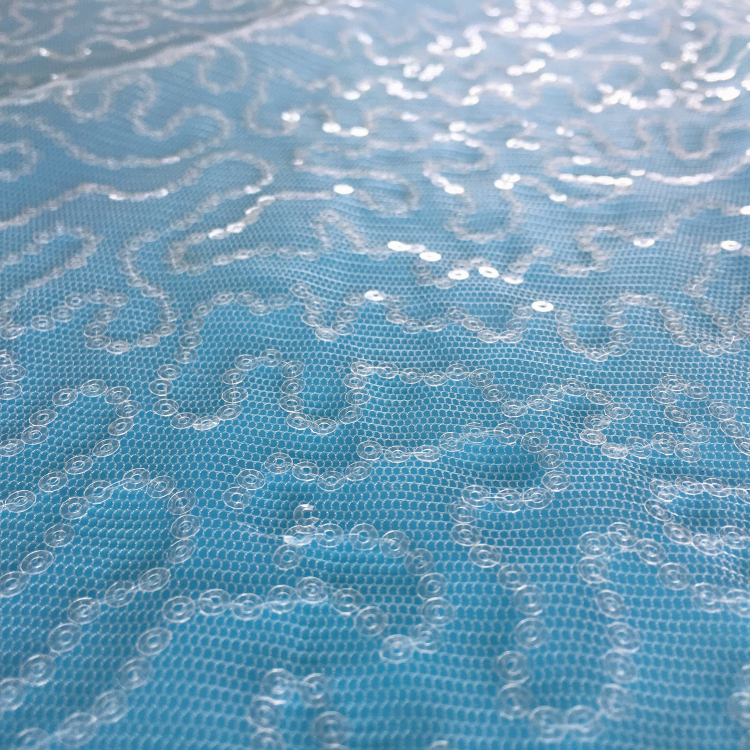 透明透明亮片网眼婚纱面料