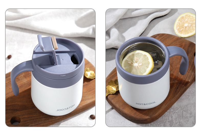 350 毫升圣诞促销防漏不锈钢咖啡不倒翁带手柄,双壁中空咖啡纸杯带盖