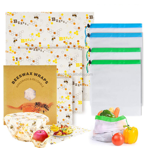 Reusable Beeswax Wrap and Mesh Produce Bag Bundle - 3 Pack Food Storage Wrap +3 Mesh Produce Bags - Eco-Friendly, Plastic free