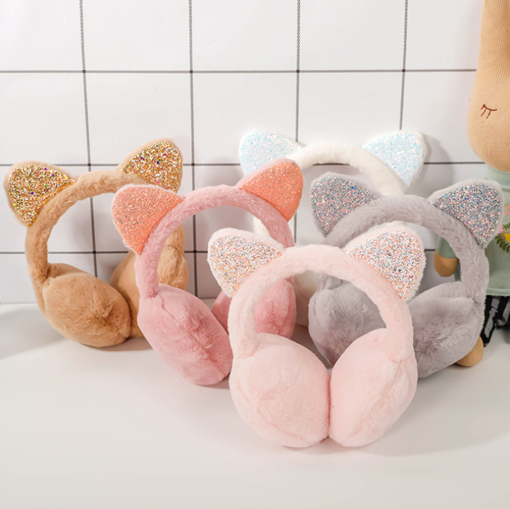 Mosaic Style Colorful Elephant Design Winter Earmuffs Ear Warmers Faux Fur Foldable Plush Outdoor Gift