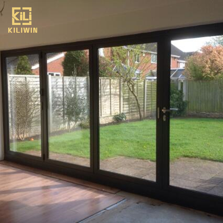 Exterior hurricane impact folding doors large black triple glazed sound proof low e glass panoramic aluminum bifold door