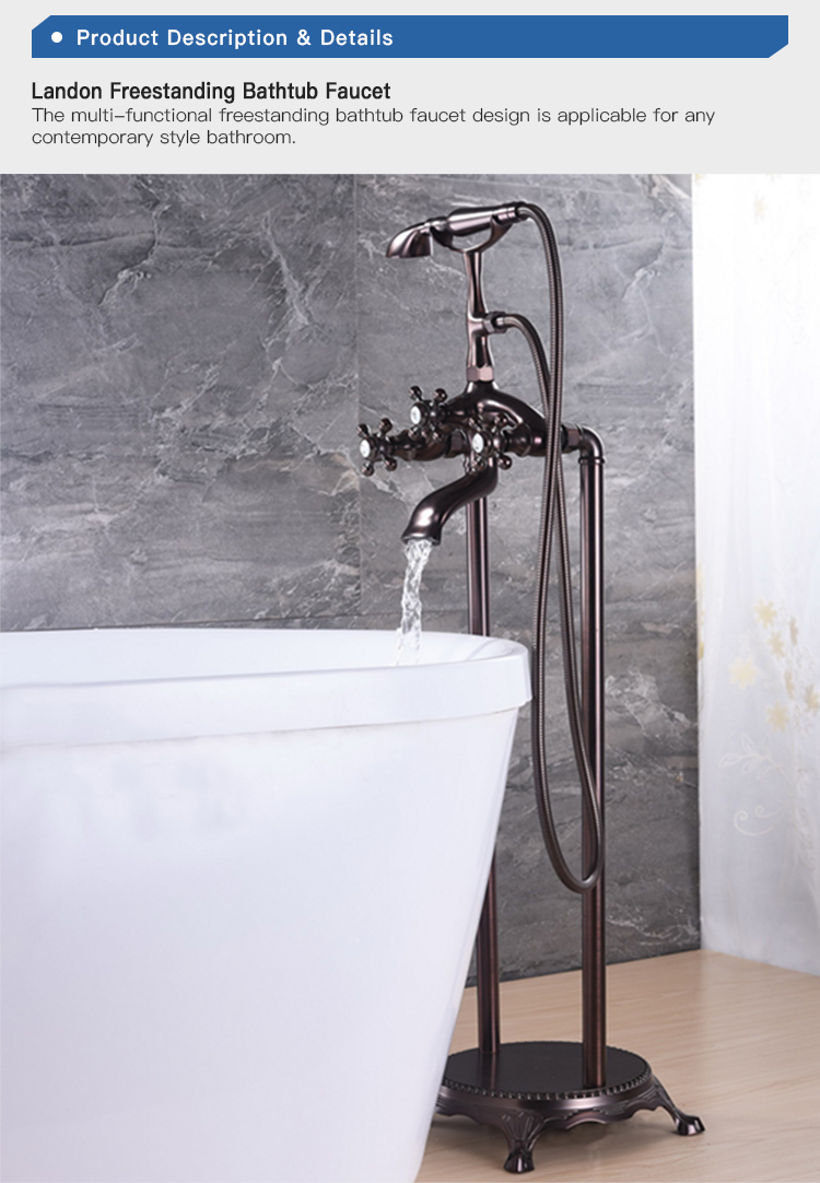 Antique Color Design Copper Hot Tap Free Standing Mixer Faucet for Claw Foot Bathtub