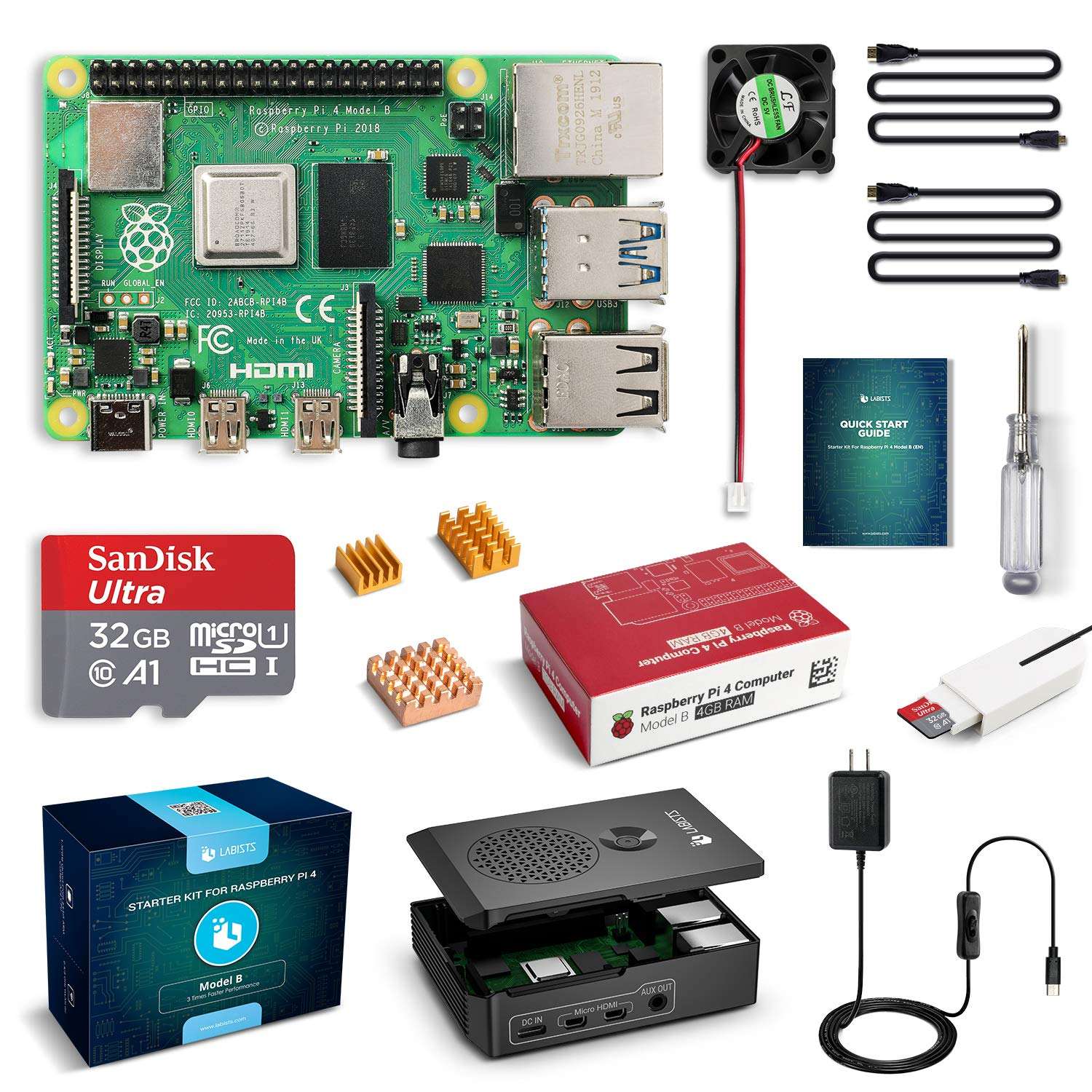 Raspberry Pi 4 Model B 4GB RAM Starter Kit with 32GB SD Card - OEM