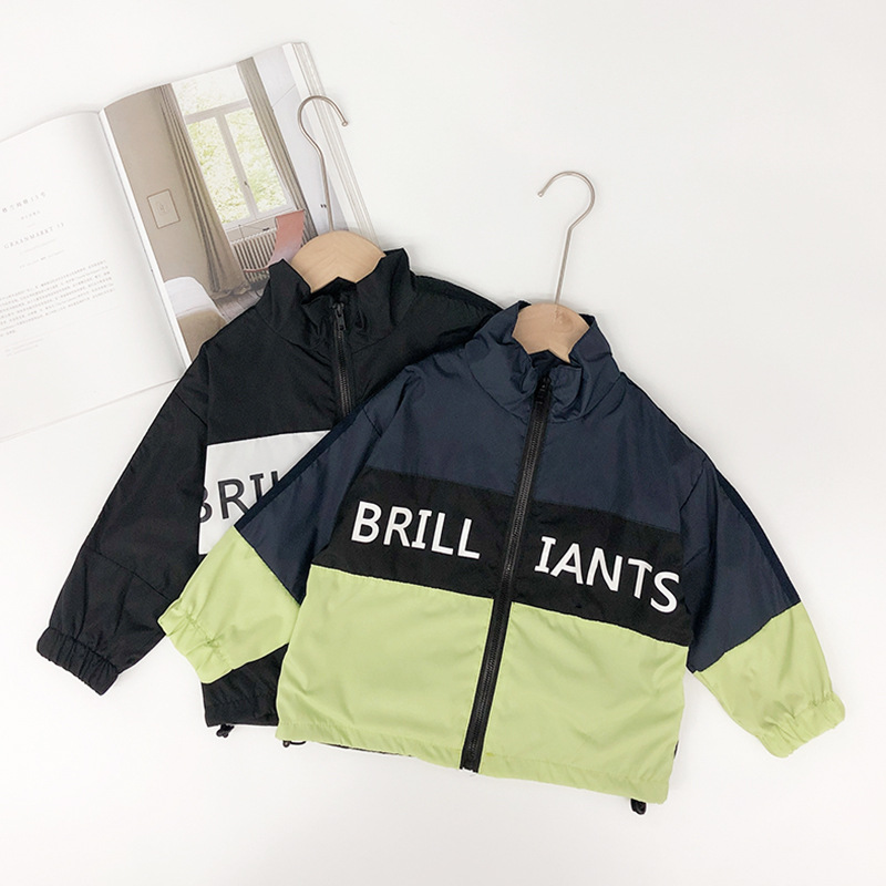 Летний сарафан для маленьких мальчиков весенне-Осенняя детская одежда свитер строчкой контрастного цвета с воротником-стойкой, куртка из искусственной кожи pu ветровка куртка