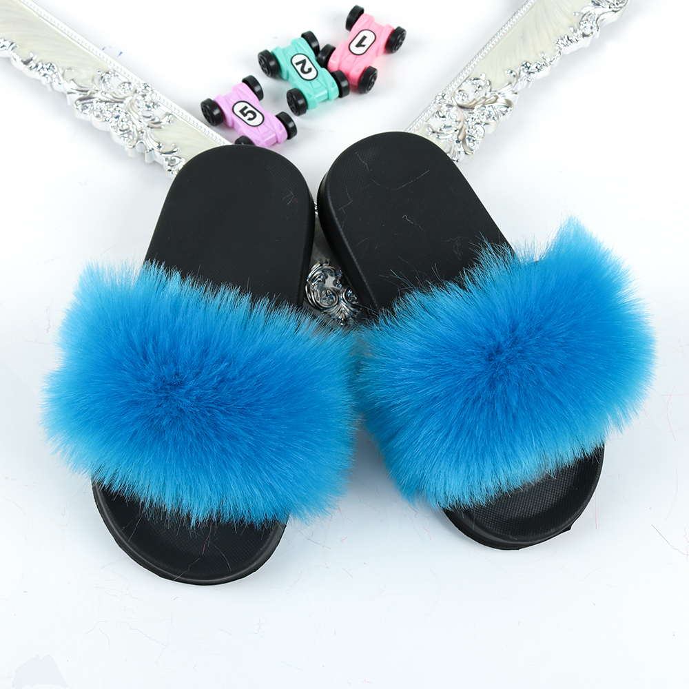 Оптовая продажа; Детские пушистые Шлепанцы из лисьего меха с открытым носком; Домашние тапочки из ПВХ для детей; Меховые домашние тапочки