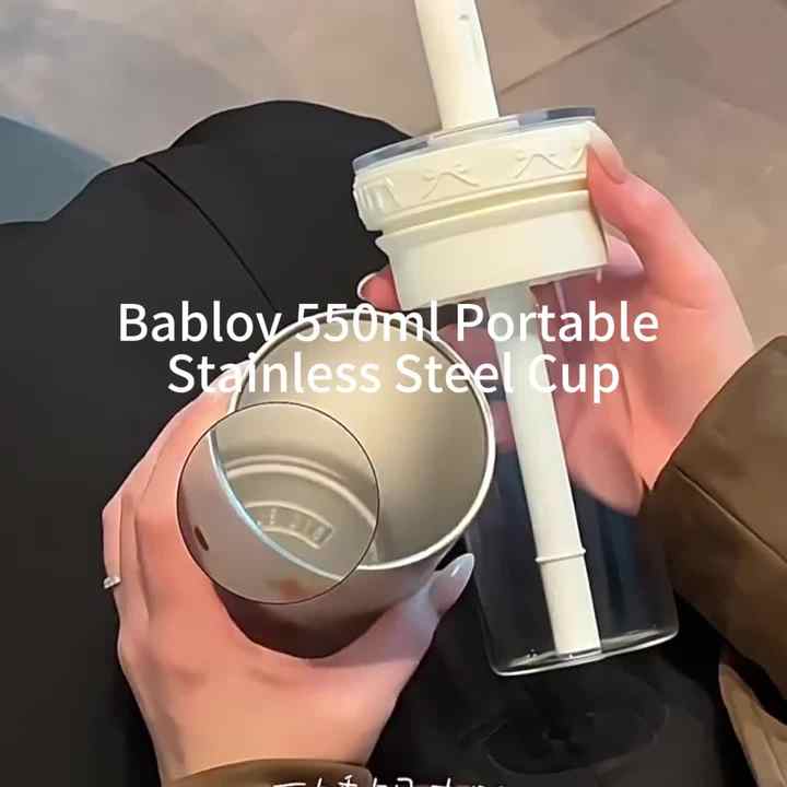 Bablov 550ml Stainless Steel Portable Tumbler Integrated Water Cartoon  Vacuum Heat Preservation for Outdoor Use