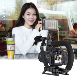 Factory U/C Shape Portable Camera Handheld DV Bracket Stabilizer+LED Studio Light+Video Shotgun Microphone