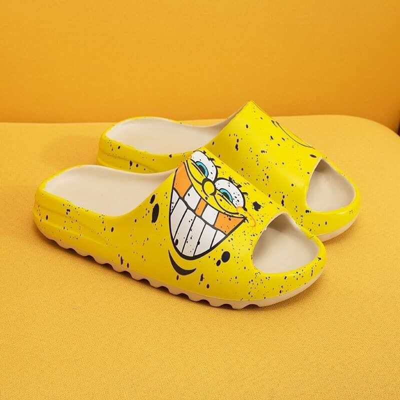 HappyChina, новинка 2020 года, модные однотонные Нескользящие женские тапочки yeezy с граффити, Летние сланцы, мягкие пляжные сланцы из ЭВА