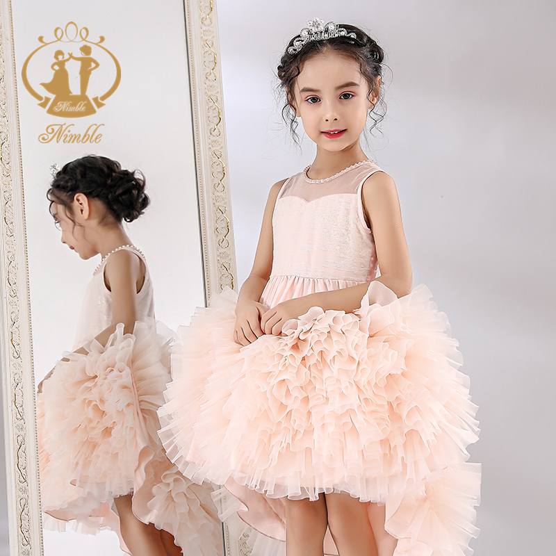 Nimble бутик Бальные платья для маленьких девочек оранжевое розовое платье детские свадебные вечерние платья с оборками из тюля для девочек