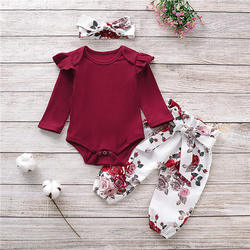 3Pcs/Set Baby Girls Clothes Set New Bron Baby Girl Clothing Sets Print Rompers Headband Spring Baby Clothing Print Pants