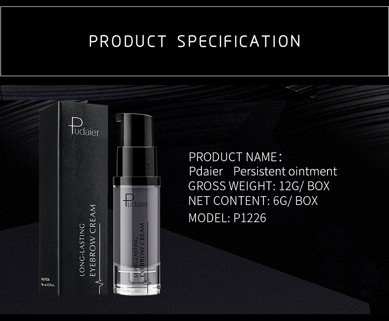Pudaier Long-lasting Eyebrow Cream Natural Liquid Eyebrow Gel Tattoo Makeup Eye Brow Tint Brows Pigment Black Eyebrow Enhancer