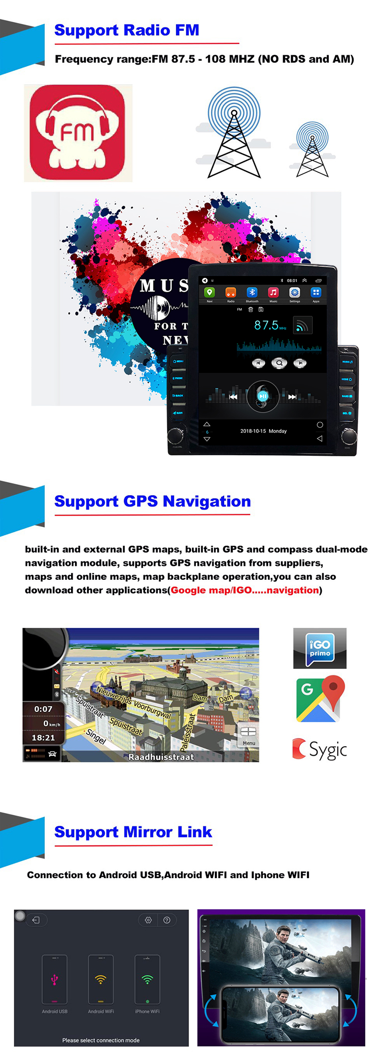 New 9.7 Inch Tesla Vertical Screen Car DVD Player 1+16G Android 9.0 Gps Navigation System Multimedia Car Video