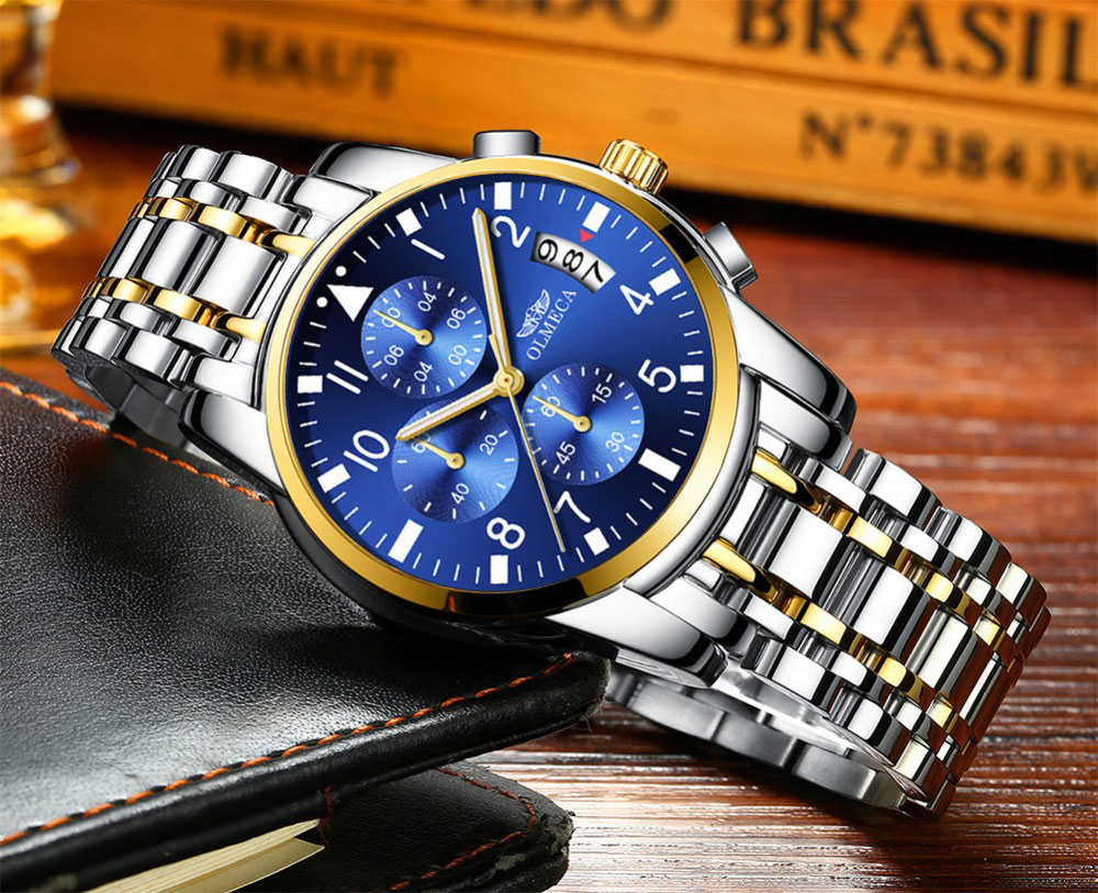 OLMECA 0830 Men's Gold Quartz Chronograph Watch - Water Resistant