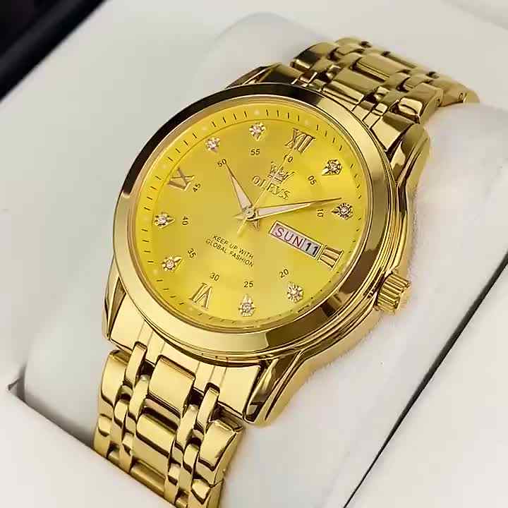 OLEVS 5513 Quartz Watch for Men - Luxury Diamonds Gold Watch