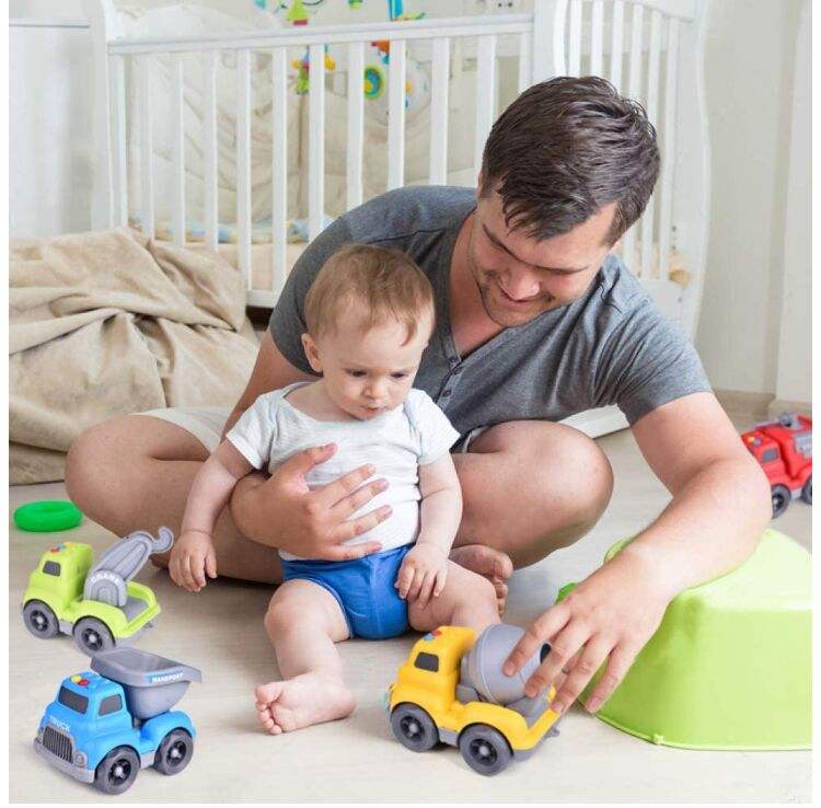 Construction Vehicles Truck Toys Set for Toddlers, 4 PCs Push and Go Construction Car toys Baby Toy Cars, Gifts for Boys