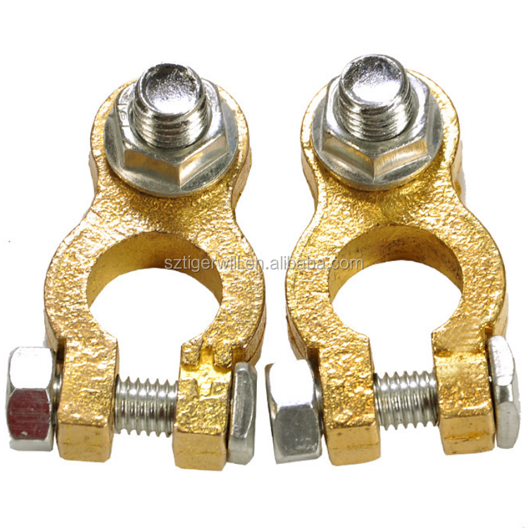Aramox Brass Power Battery Terminals Pair - Gold Plated, Screw-Type For 4-6 GA Wire, High Conductivity