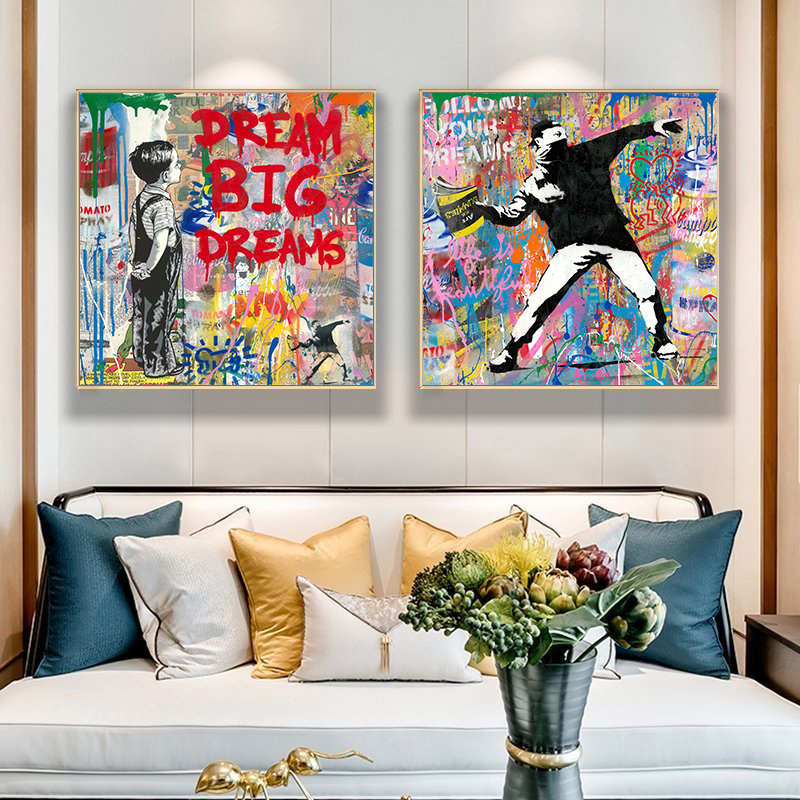 Banksy Modern Graffiti Pop Art Street Boy Dreams Wall Pictures Oil Painting For Home Decor Cuadros Living Room Decoration Canvas