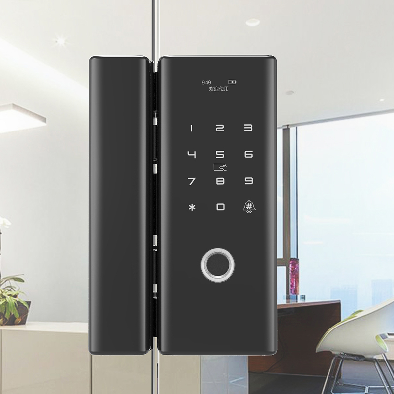 Office Frameless Security Smart Digital Keyless Biometric Fingerprint Keypad Sliding Smart Glass Door Lock Support Tuya App