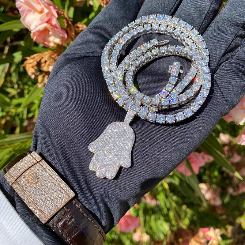 Fine Jewelry Hip Hop Turkish Bling Jewelry Iced Out VVS Moissanite Pendant Hamsa Necklace Silver 925 Moissanite Pendant
