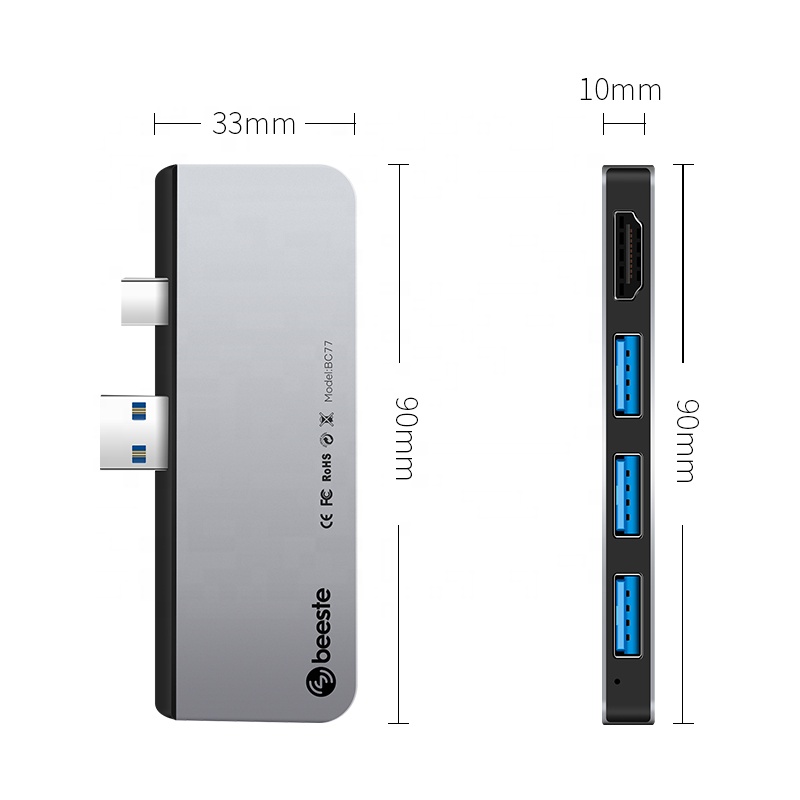 Beeste 2020 6 в 1 compter Мобильная док-станция 3 USB TF X 2 высоко читаемый usb концентратор oem для surface pro 4 / 5/ 6